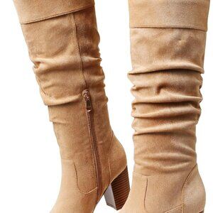 New Suede Designer Women's Western Boot in Apricot, Size 6